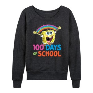 Women's - SpongeBob SquarePants - 100 Days Of School Spongebob Lightweight French Terry Wide Neck Long Sleeve Shirt - 1 of 4