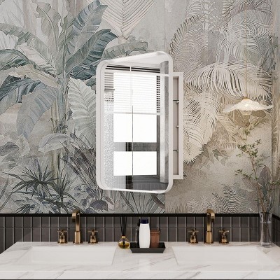 24x16"Rectangle Recessed Medicine Cabinet,Metal Framed Bathroom Wall Cabinet Mirror and Adjustable Shelf,Wall Mirror with Storage-The Pop Home