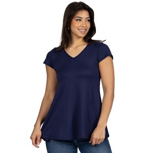 24seven Comfort Apparel Womens Short Sleeve Loose Fit Tunic Top with V Neck - 1 of 3