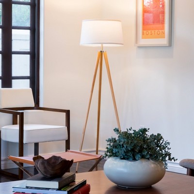 Emma LED Tripod Natural Wood Floor Lamp for Kids' Nursery