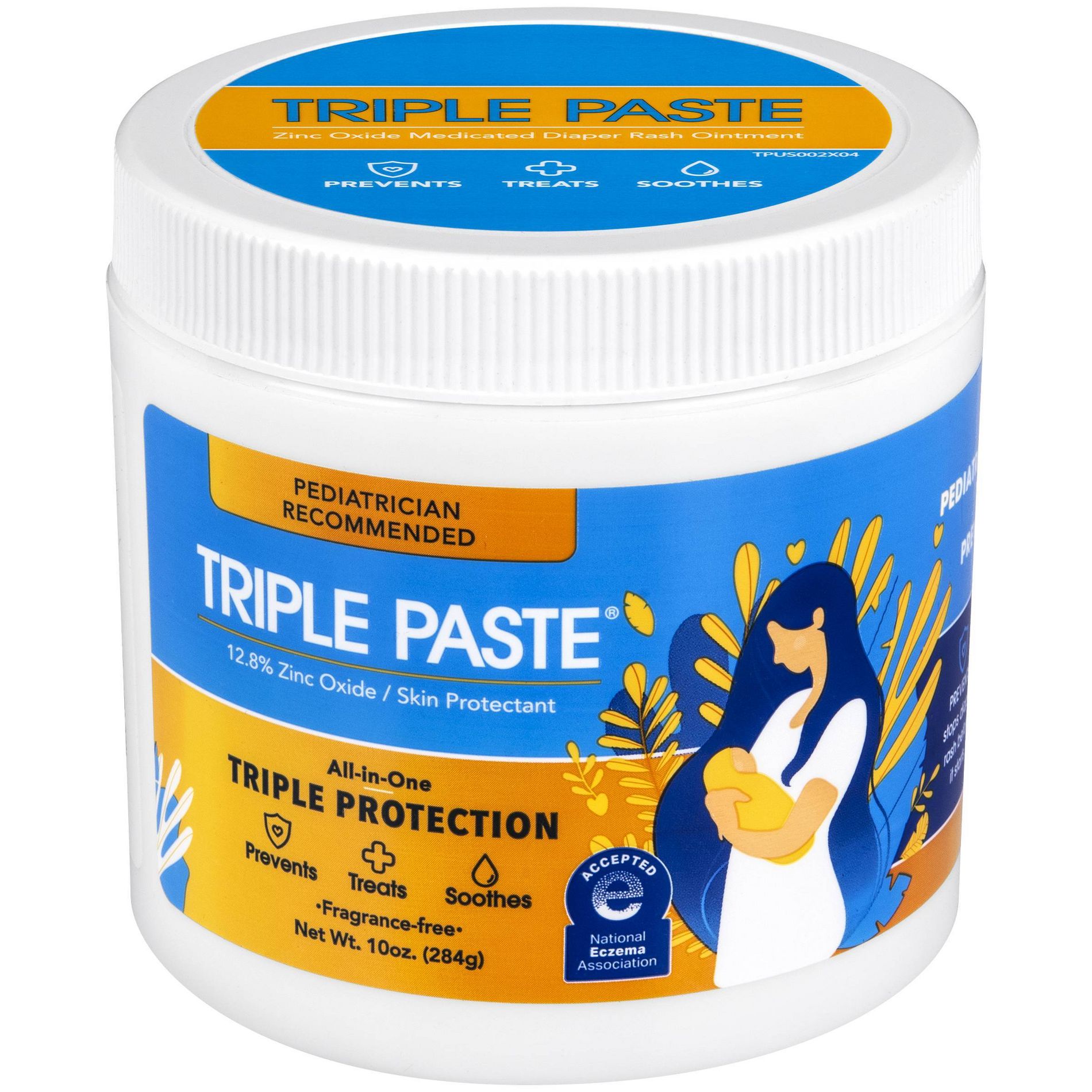 Triple Paste Diaper Rash Cream, Hypoallergenic Medicated Ointment for Babies, Overnight and Daily Protection - 10oz