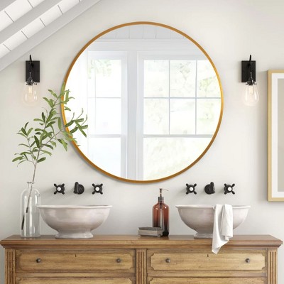 Spassway 28"H x 28"W Round Versatile Decorative Aluminum Alloy Mirror Art Designs for Living Room Bedroom Entryway Office Home Black/Gold Available
