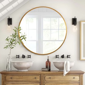 Spassway 28"H x 28"W Round Versatile Decorative Aluminum Alloy Mirror Art Designs for Living Room Bedroom Entryway Office Home Black/Gold Available - 1 of 4