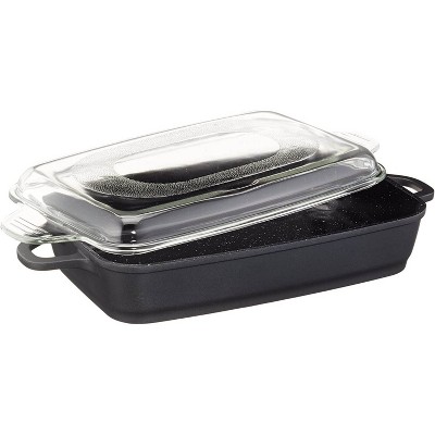 Black Cast Aluminum Non-Stick Covered Roasting Pan with Handles
