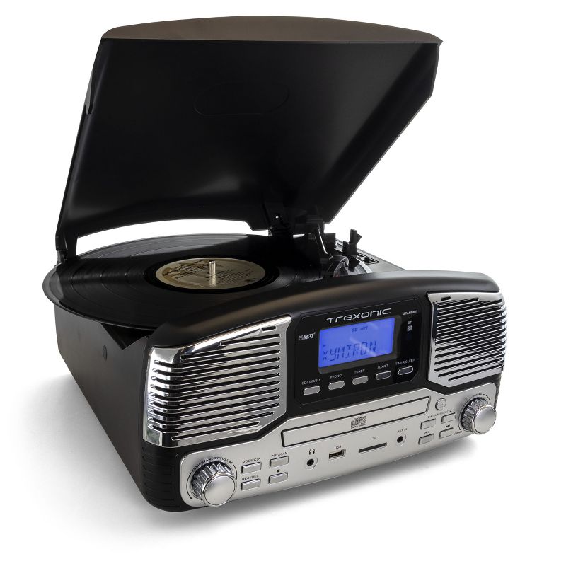 Trexonic Retro Wireless Bluetooth Record and CD Player in Black, 1 of 12