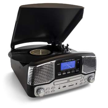 Trexonic Retro Wireless Bluetooth Record and CD Player in Black