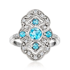 Ross-Simons 0.50 ct. t.w. Swiss Blue Topaz and .20 ct. t.w. Diamond Ring in Sterling Silver Size 7 - 1 of 3