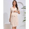 Women Maternity Dress Casual Short Sleeve Nursing Dress V Neck Breastfeeding Ribbed Knit Belt Pregnancy Dresses - 2 of 4