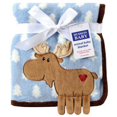 Hudson Baby Infant Boy Plush Blanket, Blue Deer, One Size