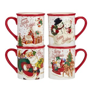 Certified International Set of 4 18oz Santa's Retro Christmas Mugs: Ceramic, Dishwasher & Microwave Safe, Holiday Drinkware - 1 of 4