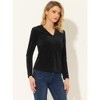 INSPIRE CHIC Women's Ribbed Knit Velvet V Neck Long Sleeve Solid Blouse - 3 of 4