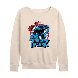 Women's - Marvel - Black Panther Katakana Lightweight French Terry Wide Neck Long Sleeve Shirt - 1 of 4