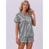 cheibear Women's Stripped Satin Silky 2pcs Pajama Set Button Down Shirt and Shorts Lounge Sleepwear 2025 - 3 of 4