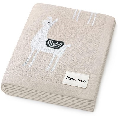 Image of Bleu La La 100% Luxury Cotton Knit Swaddle Receiving Blanket for Blanket for Newborn and Infant Boys and Girls - Llama - Taupe