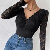 Women Shapewear Lace V-Neck Sheer Long Sleeve Bodysuit with Snap Closure - 2 of 4
