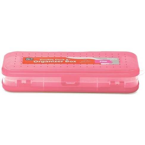 Enday Pencil Box Pink, Plastic Double Deck Pencil Case with 7 Compartments,  Box Organizer with Snap Closure for Home and Office