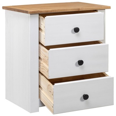 White and Light Brown Pinewood 3-Drawer Bedside Cabinet