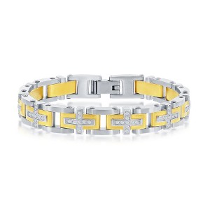 Metallo Stainless Steel Gold & Silver CZ Cross Link Bracelet - Gold - 8.5 Inch - 1 of 3