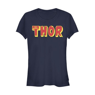 Juniors Womens Marvel Thor Text Logo T-shirt - Navy Blue - Large : Target