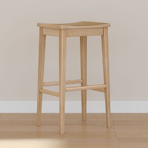 Plank+Beam 30" Bar Stool, Wood Modern Kitchen Stool, Saddle Seat Backless Bar Height Chair with Metal Footrest - 1 of 4