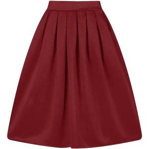 Vintage High-Waist Pleated Skirt - Women's A-Line Midi Skirt with Retro Flair Burgundy - 1 of 4
