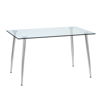 Anybear 51 x 31 x30" Modern Minimalist Rectangular Dining Table for 4-6 with 0.31" Tempered Glass Tabletop and Silver plating Metal Legs