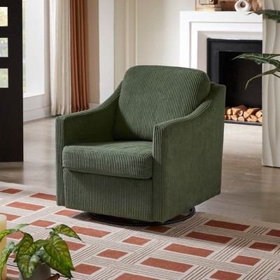 Swivel Accent Chair - Mid Century Modern Chair with Track Arms, 360° Swivel Upholstered Barrel Chair Single Sofa Chair Arm Chair Reading Chair