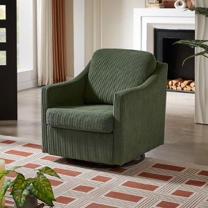 Swivel Accent Chair - Mid Century Modern Chair with Track Arms, 360° Swivel Upholstered Barrel Chair Single Sofa Chair Arm Chair Reading Chair - 1 of 4