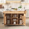 52" Rolling Kitchen Island with Drop Leaf, Fluted Kitchen Cart, Cabinet Island Table with Adjustable Shelves & Power Outlet - ModernLuxe - 2 of 4