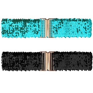INSPIRE CHIC Women's Wide Waist Belts Interlock Buckles Sequins Decor Shinny Stretchy Belts 2 Pcs 60cm/23.62" - 1 of 4