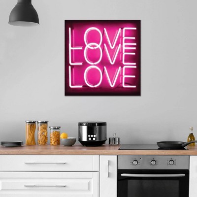 Neon Love Love Love Pink and Black Canvas Print