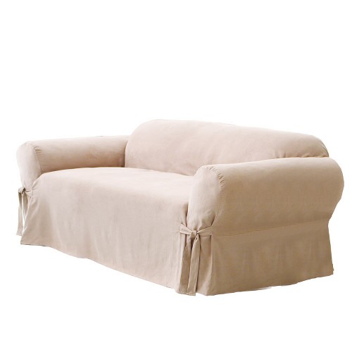 Soft Suede Loveseat Slipcover Taupe - Sure Fit, Brown