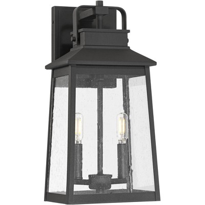 John Timberland Jubliee 17 1/4" High Modern Outdoor Wall Light Fixture Mount Porch House Exterior 2-Light Weatherproof Black Metal Clear Glass Shade