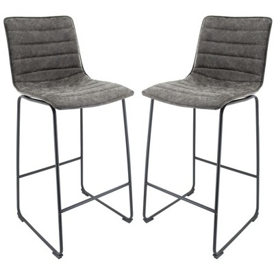 LeisureMod Brooklyn 29.9" Modern Leather Bar Stool with Black Iron Base & Footrest Set of 2