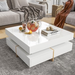 Whisen Minimalist High Gloss Coffee Table with 2 Drawers - 1 of 4