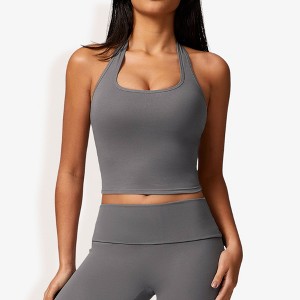Anna-Kaci Active Women's Ribbed Halter Neck Sports Bra with Built-In Bra - 1 of 4