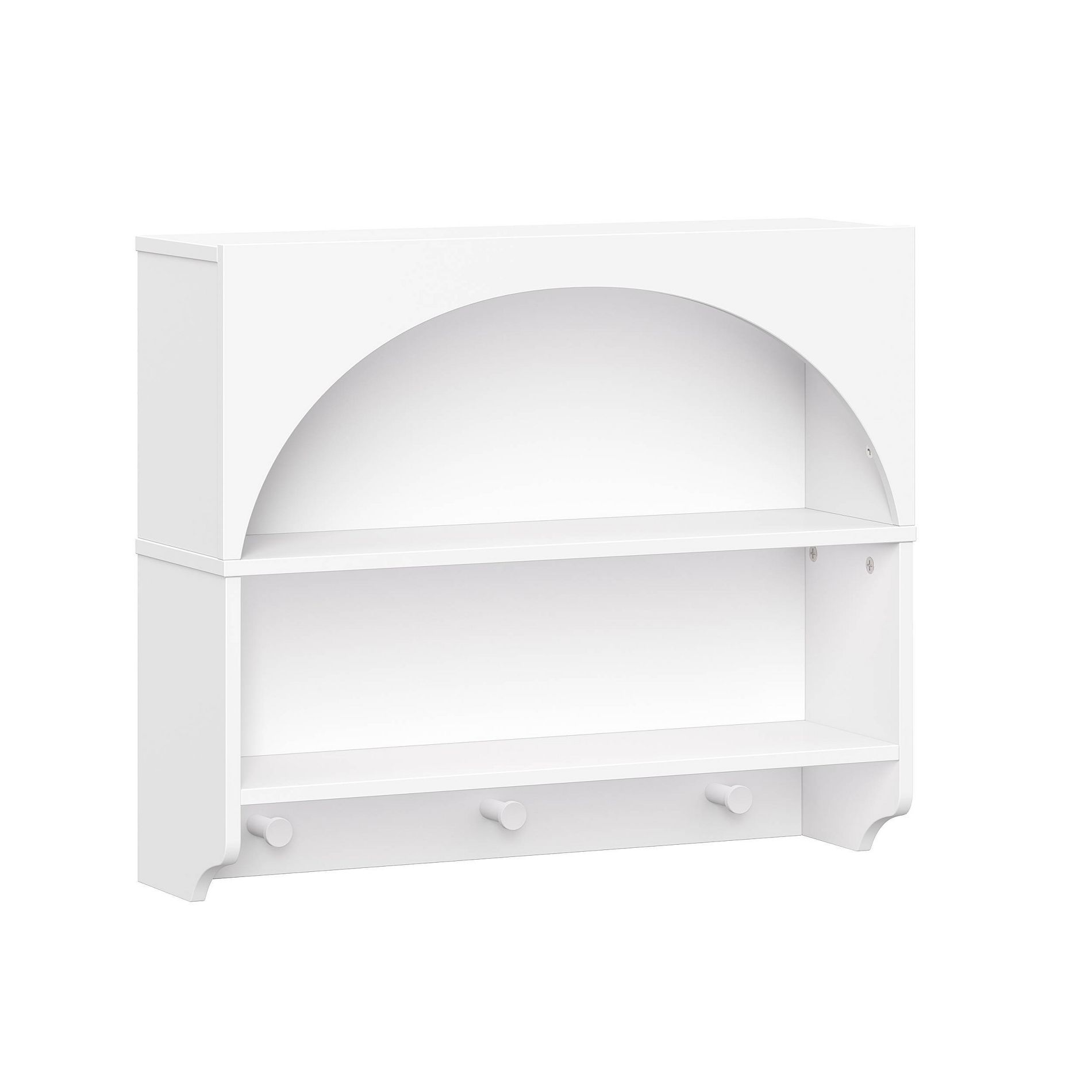 RiverRidge Home Arched Wall Mounted Entryway Storage Shelf with Hooks White