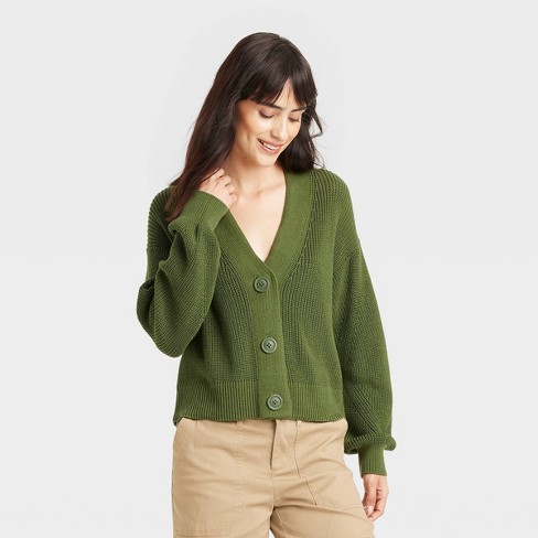 Women s Button up Cardigan Universal Thread Olive Green Xs Target