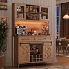 GustoWave 72" Farmhosue Large Kitchen Buffet with Sliding Barn Door, 2 Drawers, 8 Storage Shelves, LED Rustic Coffee Bar Cabinet - 3 of 4
