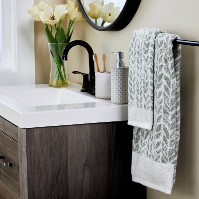 Sage Green Turkish Cotton Bath Towel with Leaf Pattern