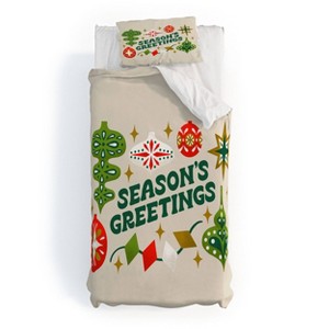 Deny Designs Twin/ Twin Extra Long Jessica Molina Seasons Greetings Vintage Ornaments Duvet Cover and Pillow Sham Cream - 1 of 4