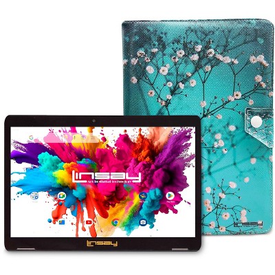 LINSAY 10.1"Octa Core 128GB Storage Android 14 Tablet with Ocean Marble Case