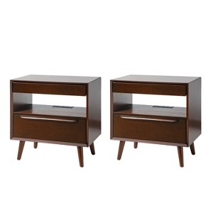 Phil 2 - Drawer Nightstand with Integrated Charging Station and Pull-Out Tray Set of 2丨HULALA HOME - 1 of 4