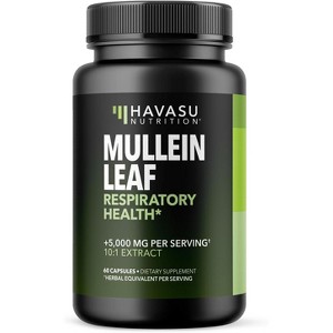 Mullein Leaf Capsule for Respiratory Health,  5000mg Extract 10:1 for Lung Support and Immune Function, Havasu Nutrition, 60ct - 1 of 4