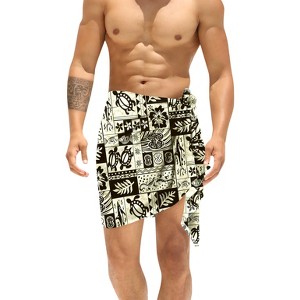 LA LEELA Men's Pareo Sarong Mini Beach Party Wrap One Size Tropical Black - 1 of 4
