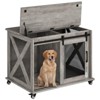 37" Dog Crate with Sliding Barn Door - Flip Top Wooden Kennel End Table on Wheels, Movable Divider Indoor Cage for Medium Dogs, Gray - 2 of 4