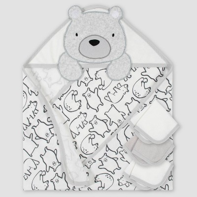 Gerber Baby Boys' 4pc Bear Bath Towel and Washcloth Set - Cream