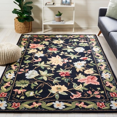 Handmade Black Wool Tufted Square Area Rug 47"