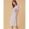 Allegra K Women's Cottagecore Floral Square Neck Puff Sleeves Summer Midi Smocked Dress - 4 of 4