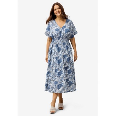 ellos V-Neck Elastic Waist Midi Dress